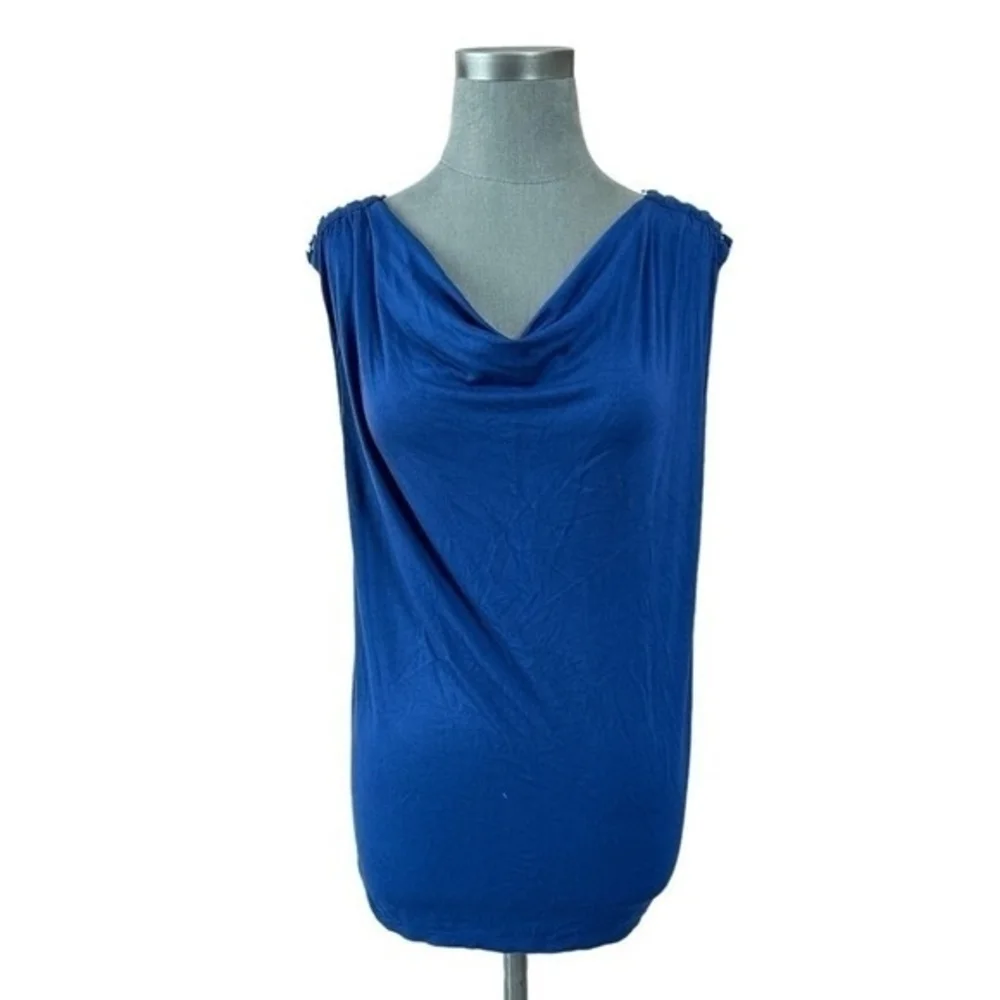 Michael Kors Womens Blue Cowl Neck Sleeveless Top M Silver Chain Shoulder VG
